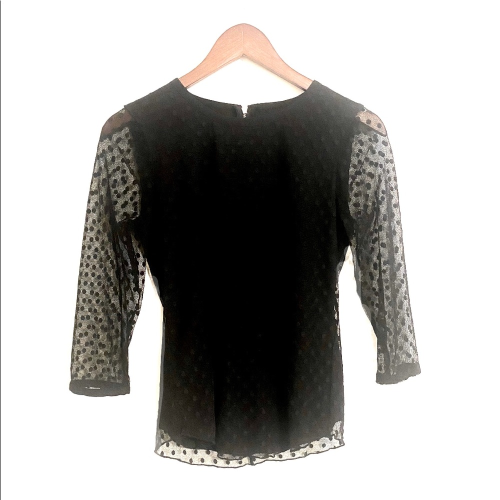 Black polka dot sheer sleeve top XS